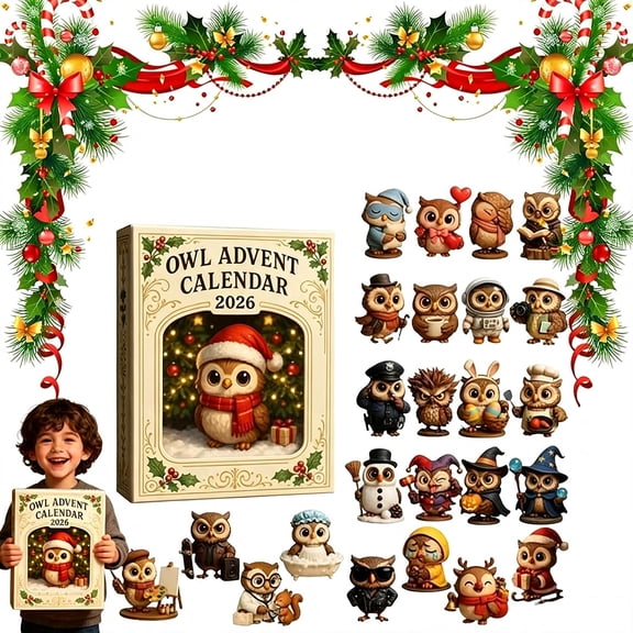 Owl Christmas Advent Calendar,24Pcs 3D Pvc Owl Ornaments Blind Box,Christmas 24-Day Holiday Countdown Calendar Gift For Kids & Owl Collectors