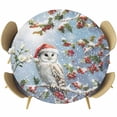 thumbnail image 1 of Owl Christmas Round Tablecloth 45-54 Inch Round Fitted Table Cloth with Elastic Edge, Xmas Berry Botanical Snowflake Waterproof Table Cover Protector for Outdoor Picnic Party Dining, 1 of 6