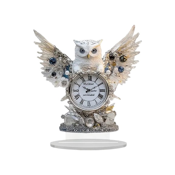 Owl Clock Acrylic Standee Decor Elegant Crystal Rhinestone Owl Desk Clock Ornament Vintage Roman Numeral TableTop Decor for Home Office Bedroom