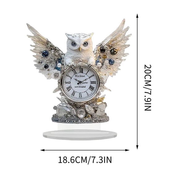Owl Clock Acrylic Standee Decor – Elegant Vintage Tabletop Art with Rhinestones & Roman Numeral Face, Versatile Home & Office Accent