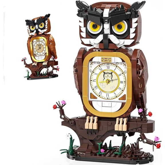 Owl Clock Building Set with Working Clock, Construction Toy for Kids 6+ and Adults, Office, Creative Gift for Girls and Boys, Home and Room Decor, 964 Pieces