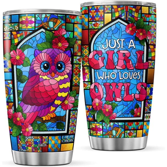 Owl Coffee Tumbler 20 Oz Animal Lover Double Walled Stainless Steel Travel Mug For Bird Lovers Inspiration Gifts For Women Girls Daughter Birthday Party Pet Drinking Glass