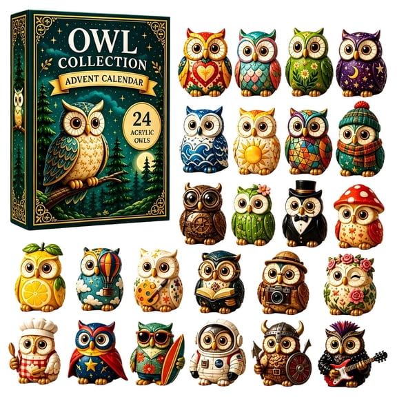 Owl Collection Advent Calendar 2026, 24 Days Countdown with 2D Acrylic Owl Ornaments, Cute Owl in Pendant Set, Mystery Gift Box for Owl Lovers & Collectors