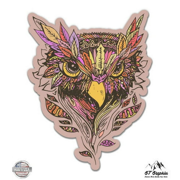 Owl Colorful - 5" Vinyl Sticker - For Car Laptop I-Pad - Waterproof Decal
