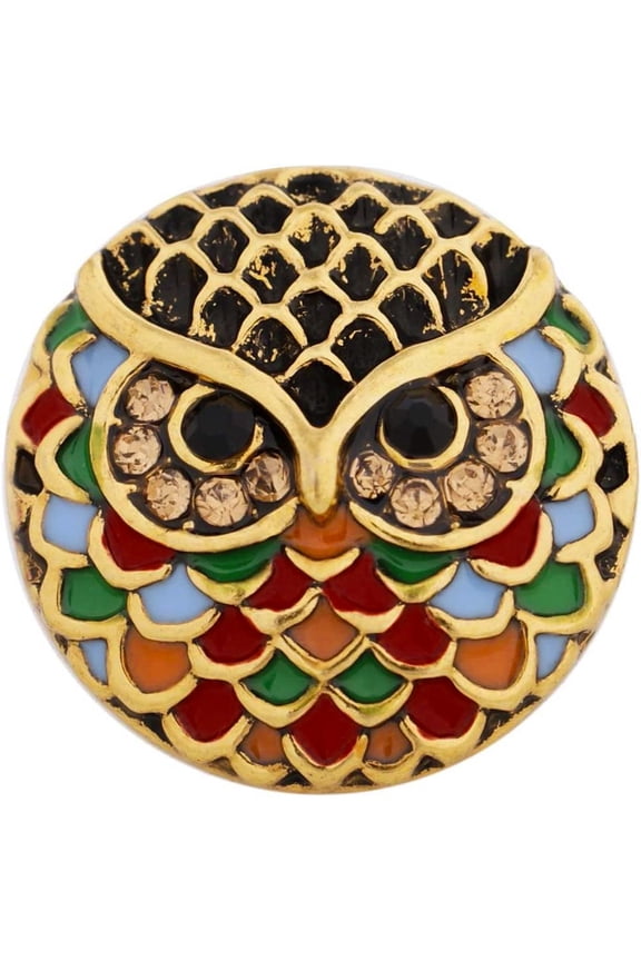 Snap Jewelry Owl Colorful Vintage Bird, Multi-Color Ginger Charm 18MM Button, For Interchangeable DIY Customizable Accessories