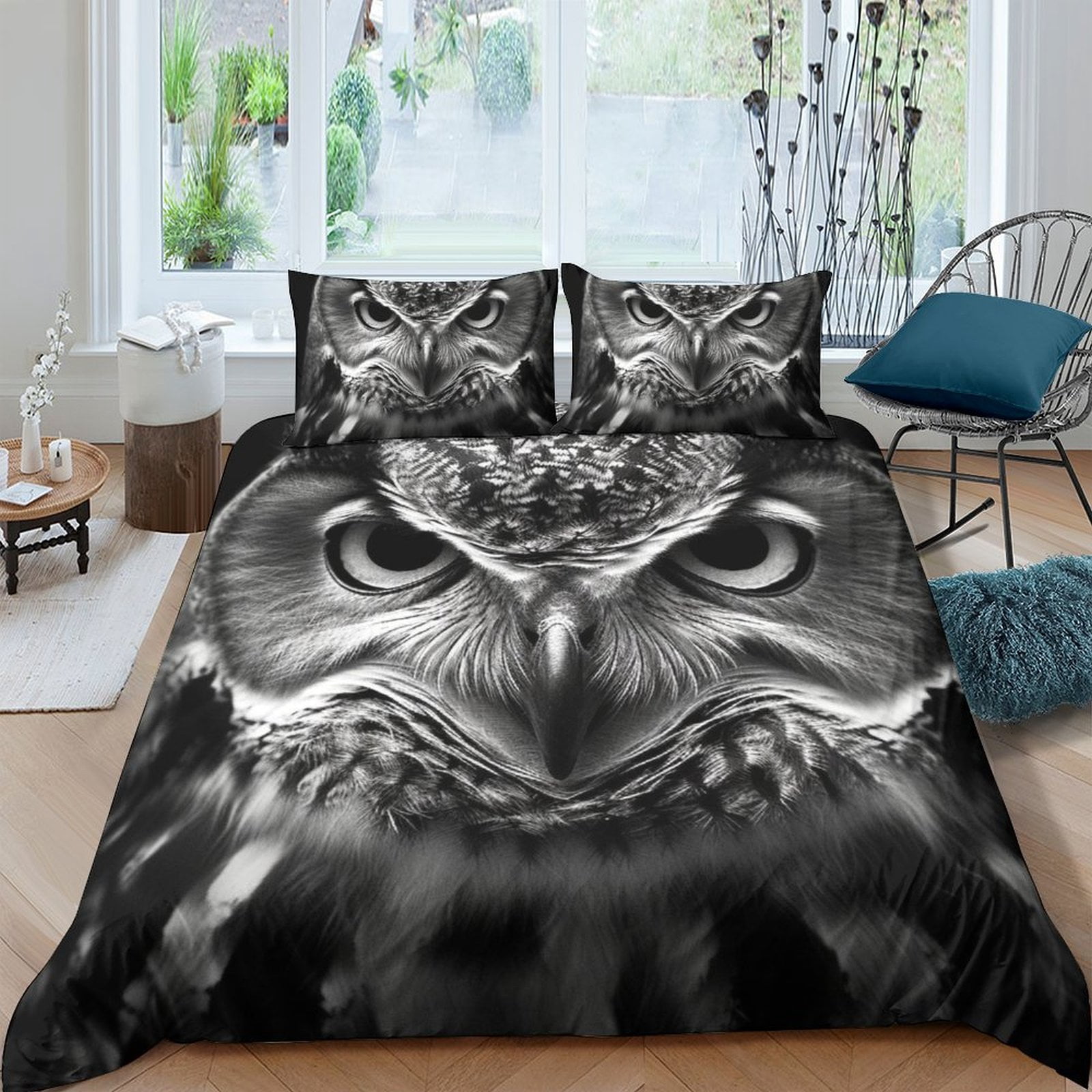 Owl Comforter Covers Duvet Cover 3D Printed Bedding Set Quilt Cover Microfiber for Childrens And Adults 3 Pieces with Pillowcases with Zipper(90"x90")