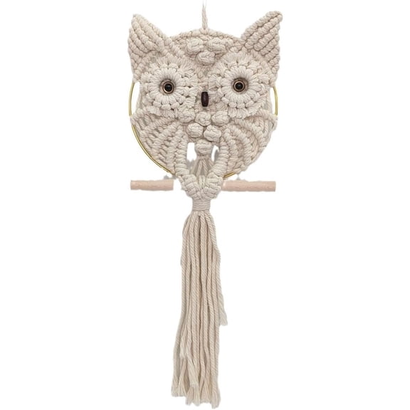 Owl Cotton Handmade Macrame Wall Hanging Tapestry Home Decor Art and Beige Craft Wonderful Decoration Woven Boho Ornament for Office Bedroom Apartment Living Room