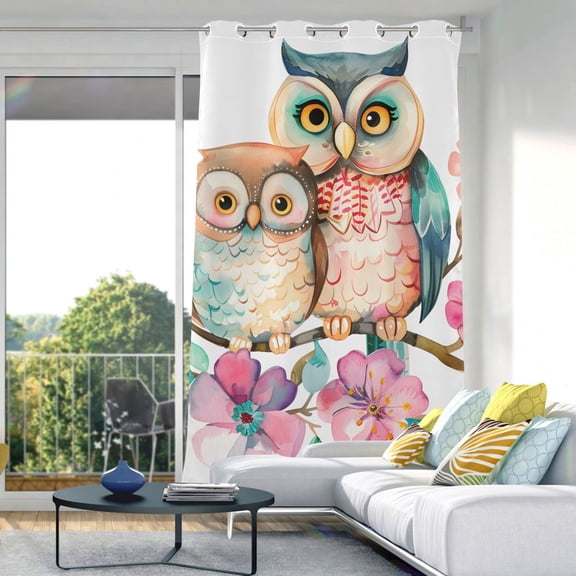 Owl Couple Flowers Blackout Curtain Panels Drapes Privacy Assured with Light Filtering Curtains for Living room Bedroom Bathroom Window