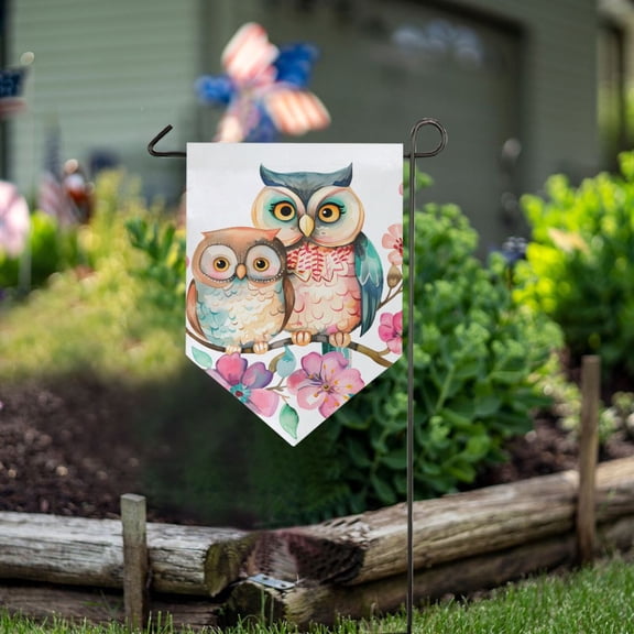 Owl Couple Flowers Garden Flag 18" x 12.5" Double Sided Yard Lawn Outdoor Decor Small Yard Flags