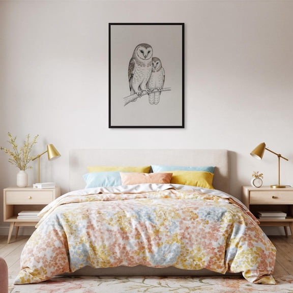 Owl Couple Wall Art Poster Minimalist Black And White Bird Drawing Woodland Animal Decor Nature Lovers Or Bedroom Design1 Poster, Unframed Size 8x12
