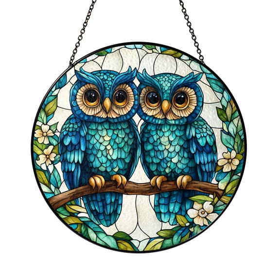 Owl Couple Window Hanging – Decorative Ceramic Art