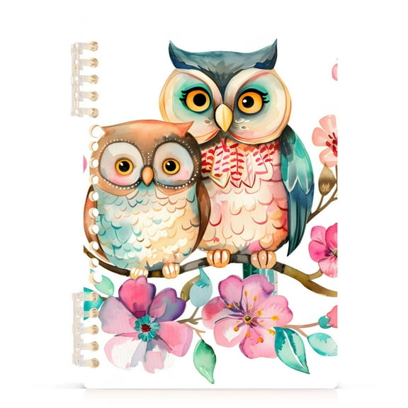 Owl Couple on Branch Spiral Journal Notebook College Ruled Notebook 8.3" x 5.7" A5 Lined Thick Paper Page