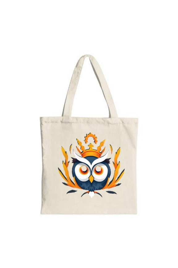 Owl Crown Tote Bag - Canvas Multifunctional Reusable Shopping Bag with Expressive Owl Design & Autumn Leaves Perfect for Travel & Parties