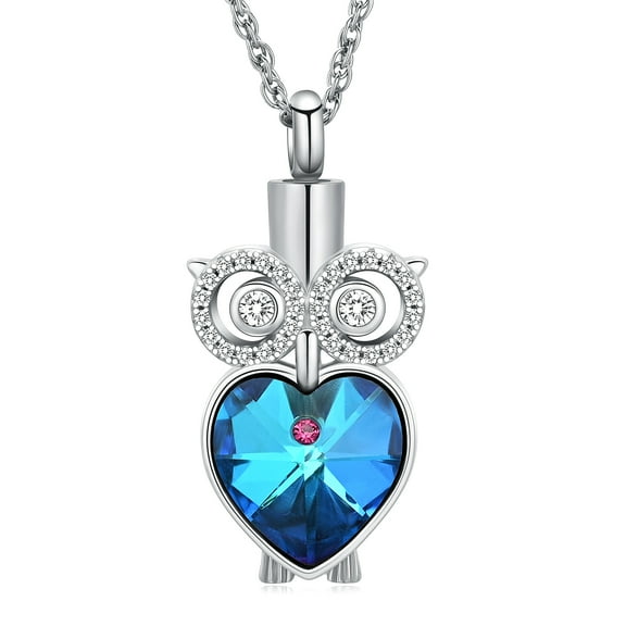 Owl Crystal Heart Design Cremation Jewelry for Ashes Urn Necklace Lockets Memorial Jewelry