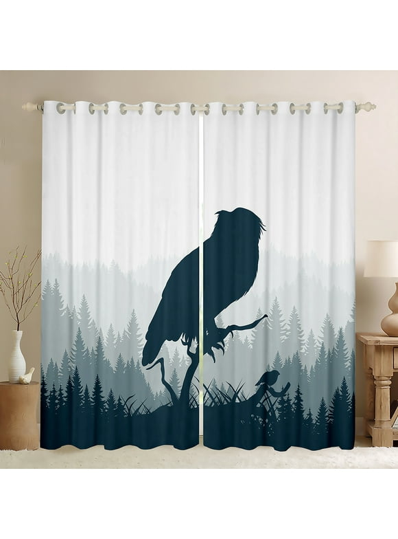 Owl Curtains Animal Curtains&nbsp;&&nbsp;Drapes, Cartoon Owl Silhouette Blackout&nbsp;Curtains Watercolor Themed Print Window&nbsp;Treatments for Girls Boys Youth Adults, 42''Wx63''L 2 Panels