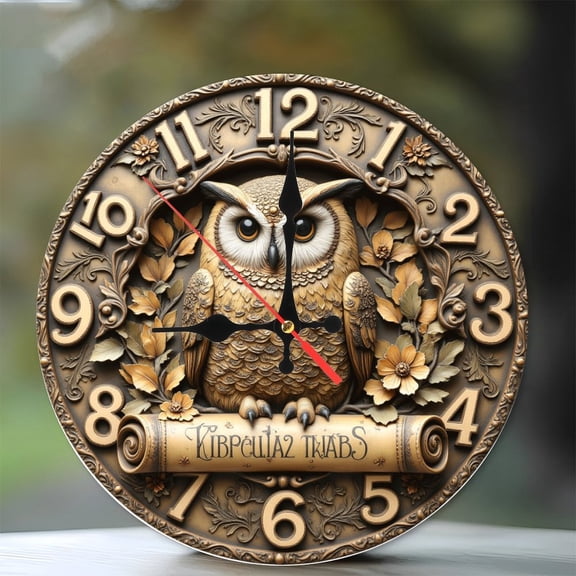 Owl Decorative Clock 10-Inch Silent Wooden Wall Clock, Battery Operated (AA Batteries Not Included), Artistic Home Decor