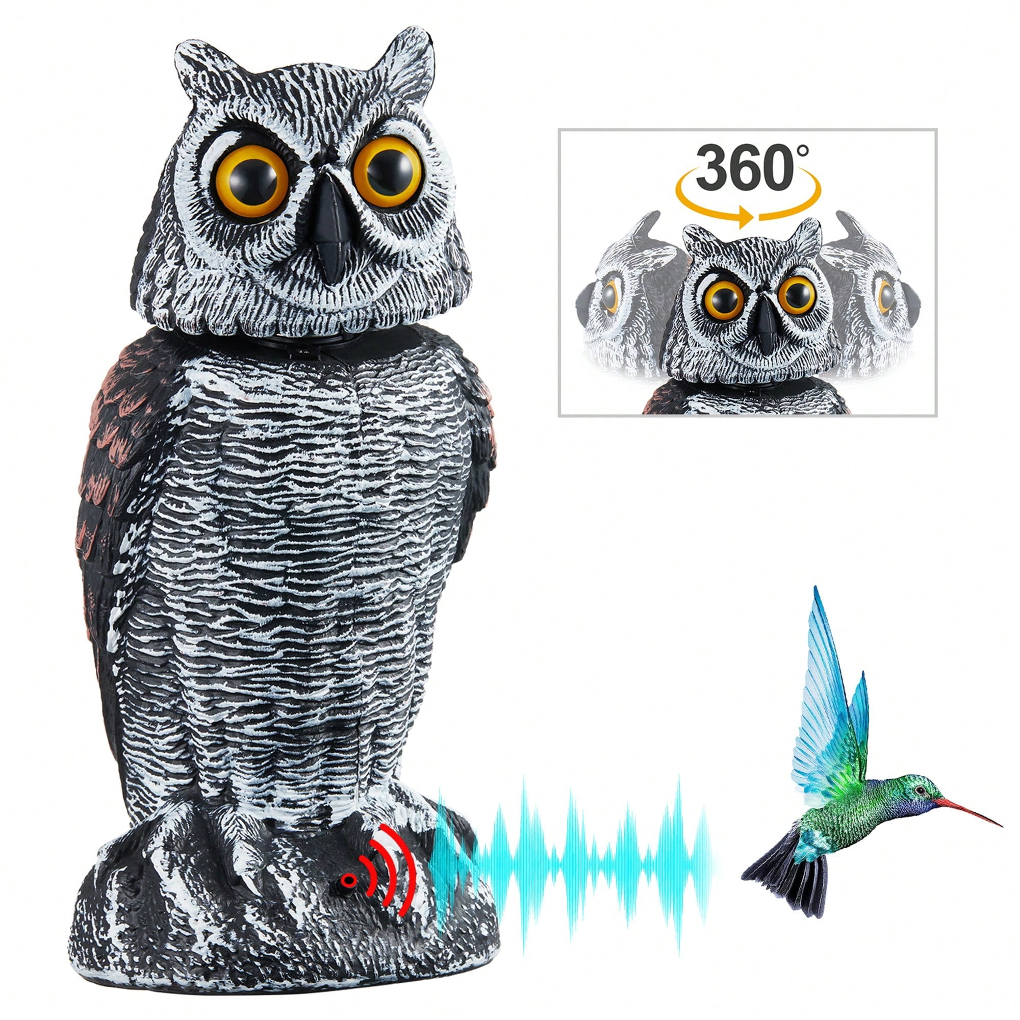 Premium Scarecrow Owl Decoy - Realistic Rotating Head Pest Control For Garden - View #5
