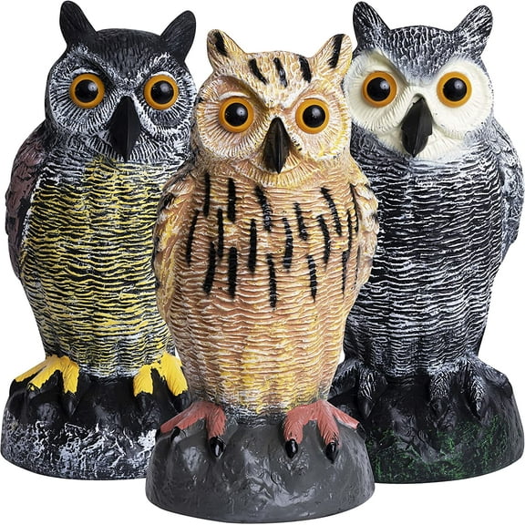 Owl Decoys to Scare Birds Away Plastic Owls Statue for Garden & Outdoors by Galashield, 3 Pack