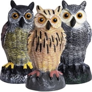 Owl Decoys to Scare Birds Away Plastic Owls Statue for Garden & Outdoors, 3 Pack