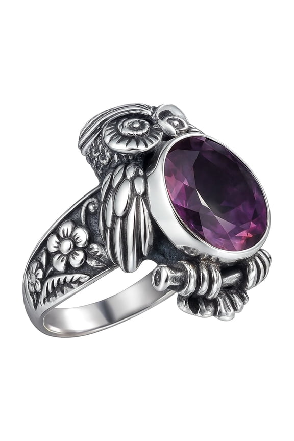 Owl Design Finger Ring For Women, Real 925 Sterling Silver Amethyst Gemstone Modern Jewelry, Gift And Party Fashion Jewelry, Designer Ring Handmade By Artisans