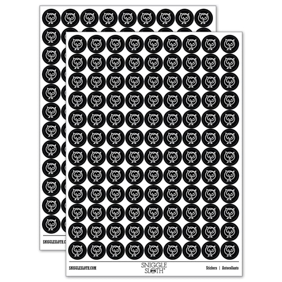 Owl Doodle 200+ Round Stickers - Black - Gloss Finish - 0.50" Size