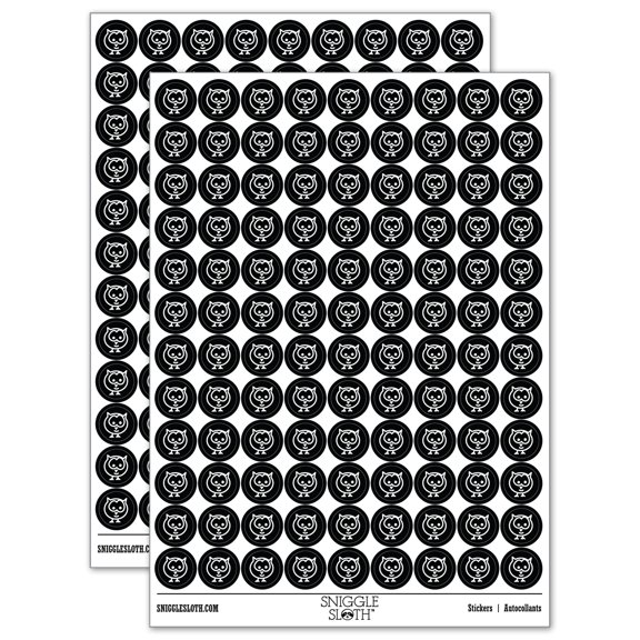 Owl Doodle 200+ Round Stickers - Black - Matte Finish - 0.50" Size