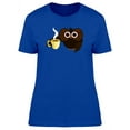 thumbnail image 1 of Owl Drinking Coffee Cartoon T-Shirt Women -Image by Shutterstock, Female Large, 1 of 2