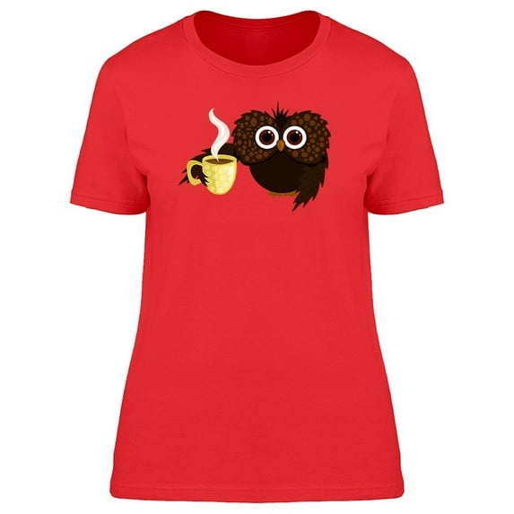 Owl Drinking Coffee Cartoon T-Shirt Women -Image by Shutterstock, Female Small