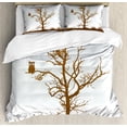 thumbnail image 1 of Owl Duvet Cover Set, Cross-eyed Owl on Autumn Tree Branch Solitary Nocturnal Bird Print, Decorative 3 Piece Bedding Set with 2 Pillow Shams, King Size, Chocolate Pale Blue, by Ambesonne, 1 of 3