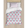 thumbnail image 1 of Owl Duvet Cover Set, Large Flower Eyed Owls Pattern Better Positive Perspective Hope Modern Illustration, Decorative 2 Piece Bedding Set with 1 Pillow Shams, Twin Size, Turquoise Pink, by Ambesonne, 1 of 3