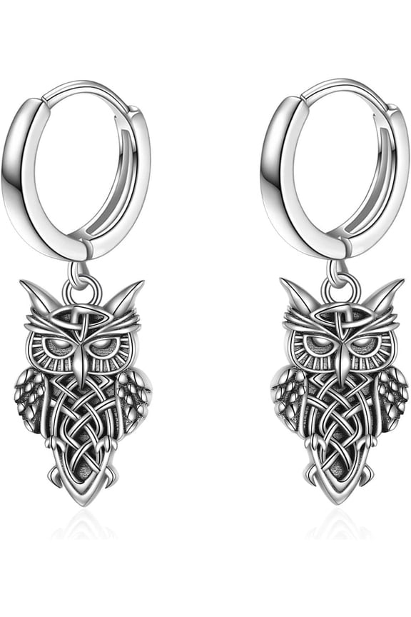 Owl Earrings 925 Sterling Silver Earrings Owl Celtic Dangle Earrings for Women Viking Gifts for Women