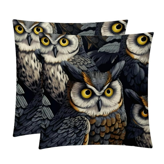 Owl Elegant Velvet Covers - Set of 2, Decorative Bed Pillow Cases with Unique Patterns for Home Decor, Available in 16x16, 18x18, and 20x20 Inches