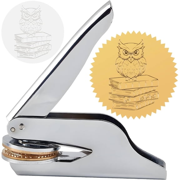 Owl Embossed Stamp Book Ex Libris Library 1.6in Stainless Steel Seal Stamper Hand Held Embosser Bookish Teacher Notary for DIY