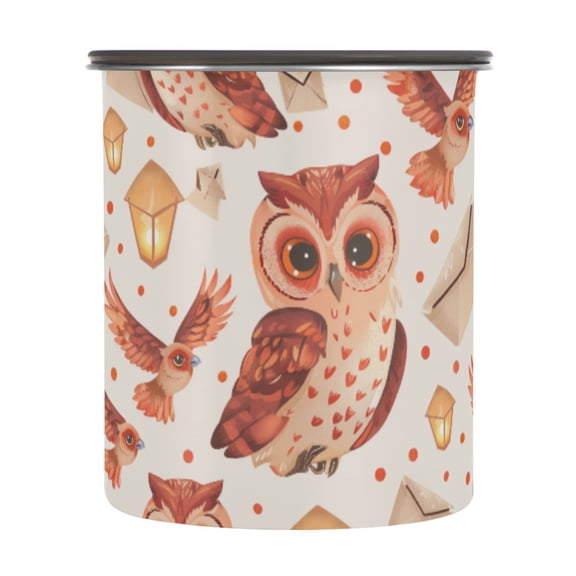 Owl Envelope Polka Dots Airtight Coffee Bean Canister 30oz Food Storage Containers with Lids For Gournd, Tea, Sugar, Flour, Rice, Cereal, Candy Cookie Jar
