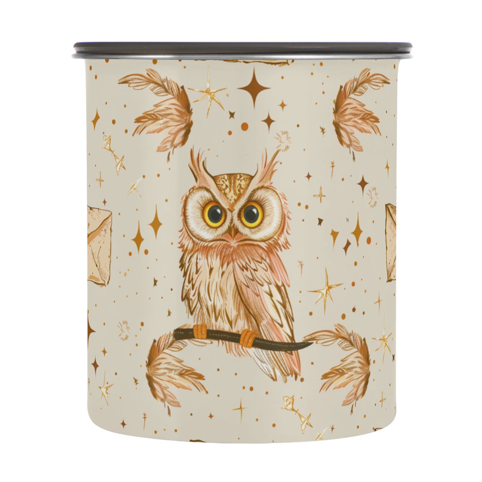 Owl Envelope Retro Airtight Coffee Bean Canister 30oz Food Storage Containers with Lids For Gournd, Tea, Sugar, Flour, Rice, Cereal, Candy Cookie Jar