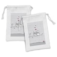 thumbnail image 1 of Owl Fabric Pouch Set of 2, Valentine's Day Themed Birds on a Branch Hand Drawn Hearts on the Background, Small Drawstring Bag for Toiletries Masks and Favors, 9" x 6", Grey Pink, by Ambesonne, 1 of 2