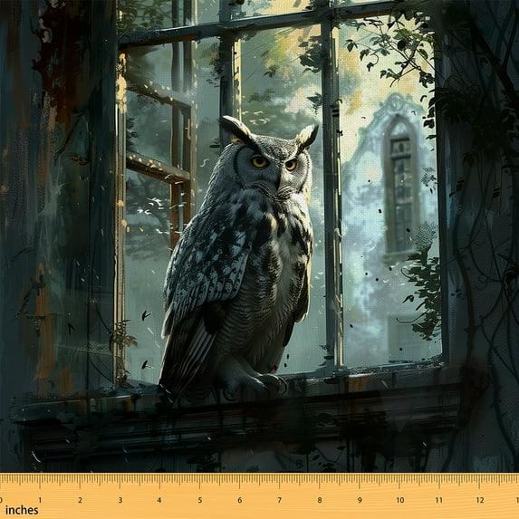 Owl Fabric By The Yard,Window Upholstery Fabric,Rustic Gothic Darkness Halloween Horror Death Mystery Castle Theme Decorative Fabric,Abstract Horror Bird Indoor Outdoor Fabric,1 Yard
