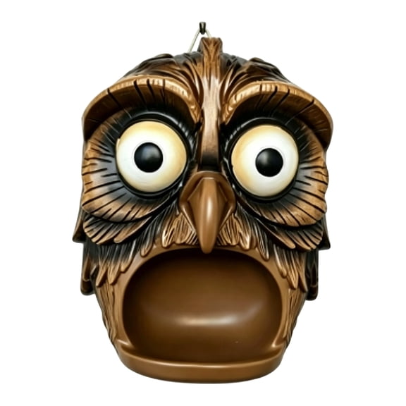 Owl Face Bird Feeder, Whimsical Resin Tree Trunk Feeder , Durable Weather-Resistant Bird Feeding Station for Backyard Patio Decor