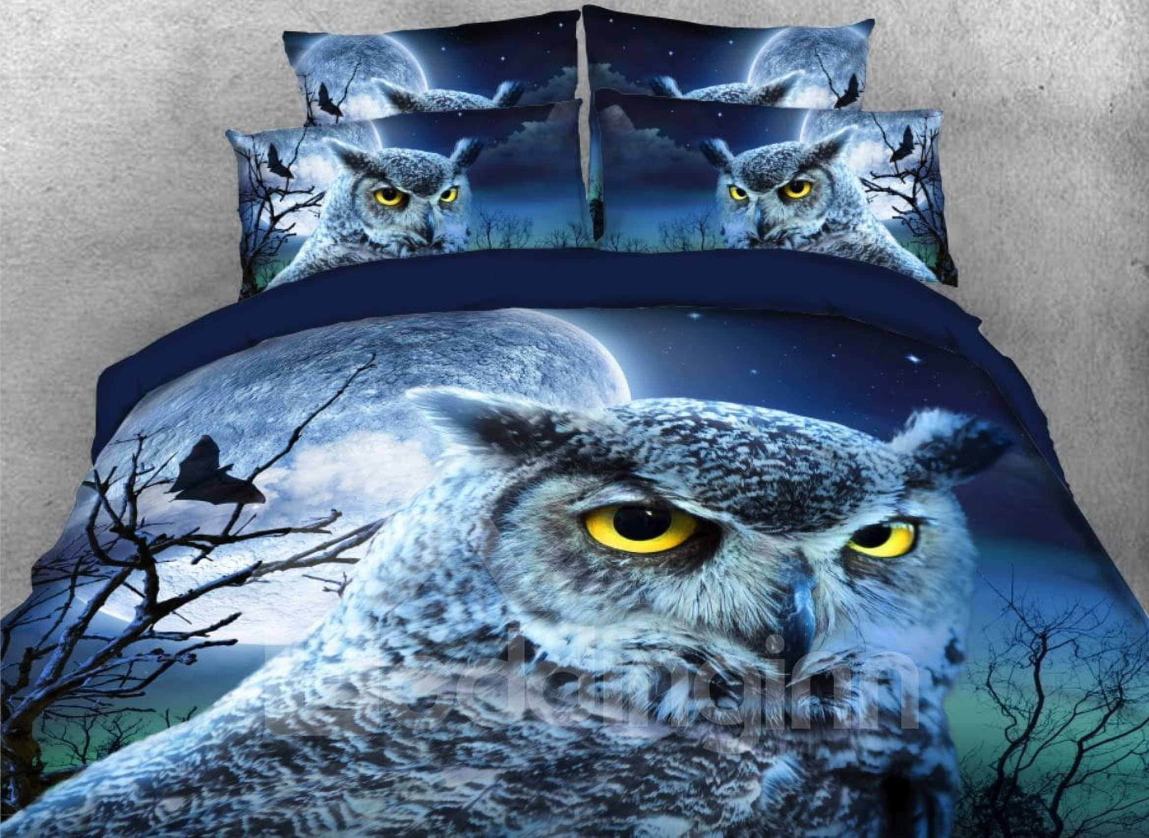 Owl Face with Full Moon Printed 4Piece 3D Bedding Set/Duvet Cover Set