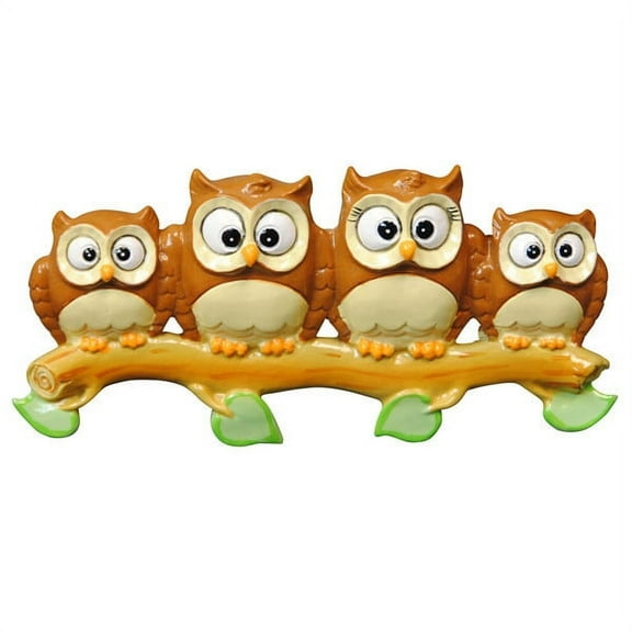 Owl Family on Branch 4 Personalized Christmas Ornament DO-IT-YOURSELF
