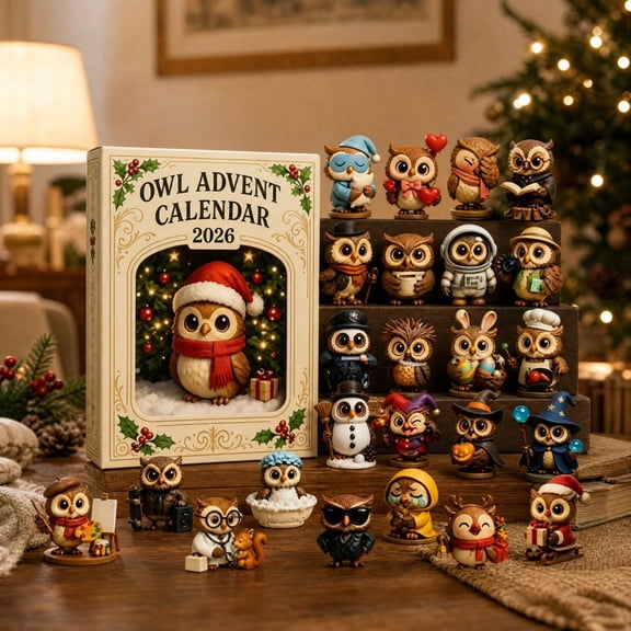 Owl Figurine Advent Calendar 2026, 24 Day Christmas Countdown with Mini Owls in Santa Hats and Winter Scarves, Collectible Holiday Characters for Shelves and Bird Lovers