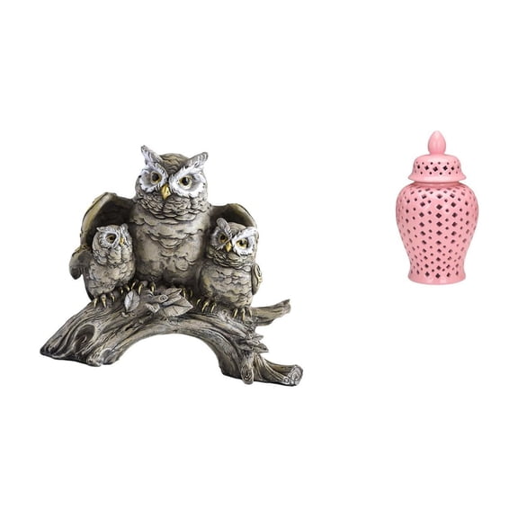 Owl Figurine Ceramic Ginger Jar Porcelain Vase Artistic Resin Material for Living Room Office Decor Display Storage