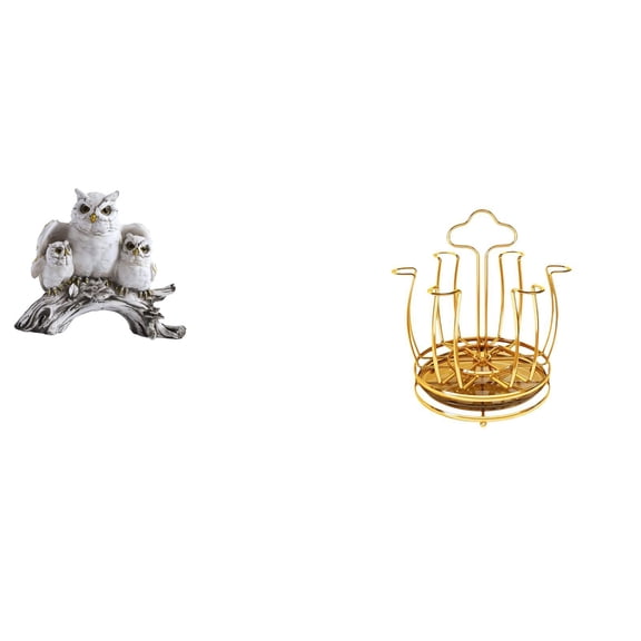 Owl Figurine Mug Holder Rotating Rack Resin Iron Material for Home Living Room Office Tabletop Decor
