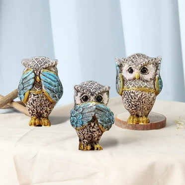Owl Figurine And Sculptures For Shelf Decor Accents,3PCS Wise Owl Statue Set for Living Rroom Bedroom Decoration,Retro Animal Decor,Boho Gift For Women Bird Lover
