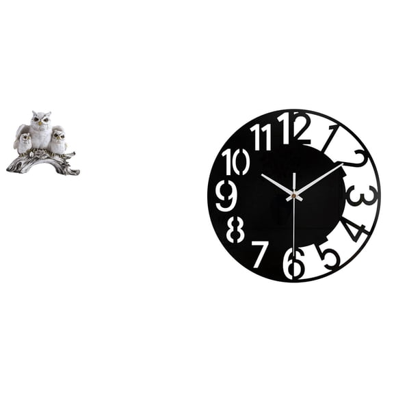 Owl Figurine Wall Clock Tabletop Ornament Acrylic Material for Home Living Room Office Decor