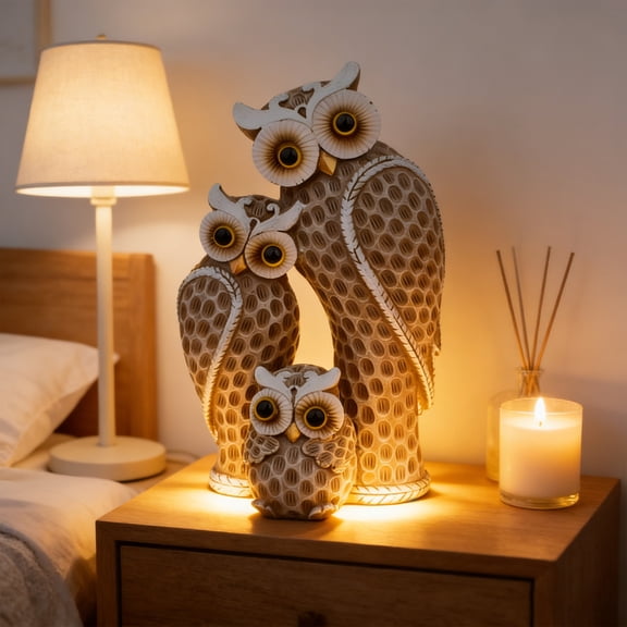Owl Figurines Home Decor Cute Family of Three Owl Statues Decor for Shelf Gifts Decoration for Birds Lovers Home,Office, Bookself