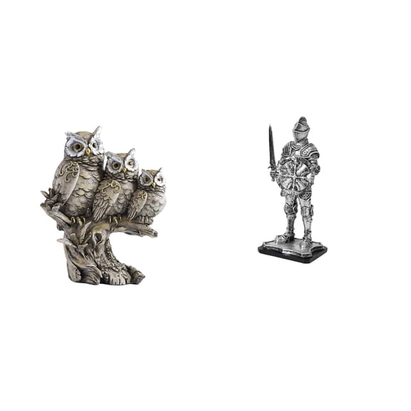Owl Figurines Knight Miniature Statue Desktop Ornament Resin Construction for Entryway Bookshelf Cabinet Display