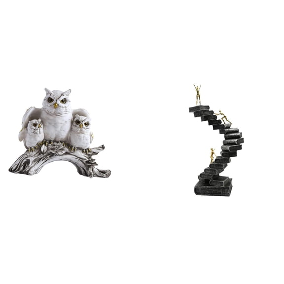 Owl Figurines Ladder Statue Book Stairs Sculpture Resin Artistic Decor for Living Room Office Tabletop Display