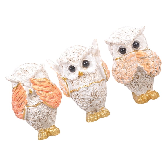 Owl Figurines Set of 3 Funny Hear Not See Not Speak Not Resins Sculptures Ornaments for Tabletop and Book Shelf
