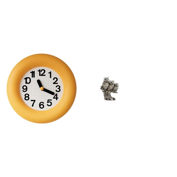 Owl Figurines Wall Clock Modern Round Silent Wood Design for Bedroom Dining Room Office Cabinet